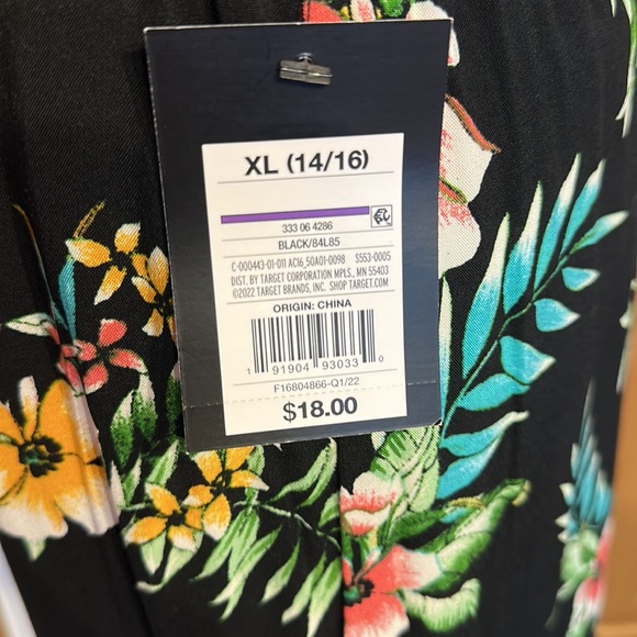 Girls Black,bright floral, flat front, pull-on lounge pants with belt. Art class - Picture 13 of 14